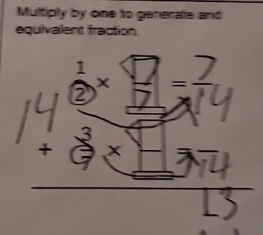 Multiply by one to generate and
equivalent fraction