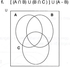 [(A∩ B)∪ (B∩ C)]∪ (A-B)
U
A
B
C