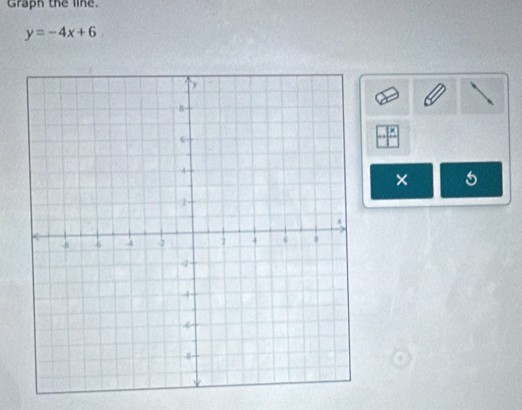 Graph the line.
y=-4x+6
× 5