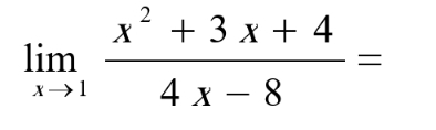 limlimits _xto 1 (x^2+3x+4)/4x-8 =