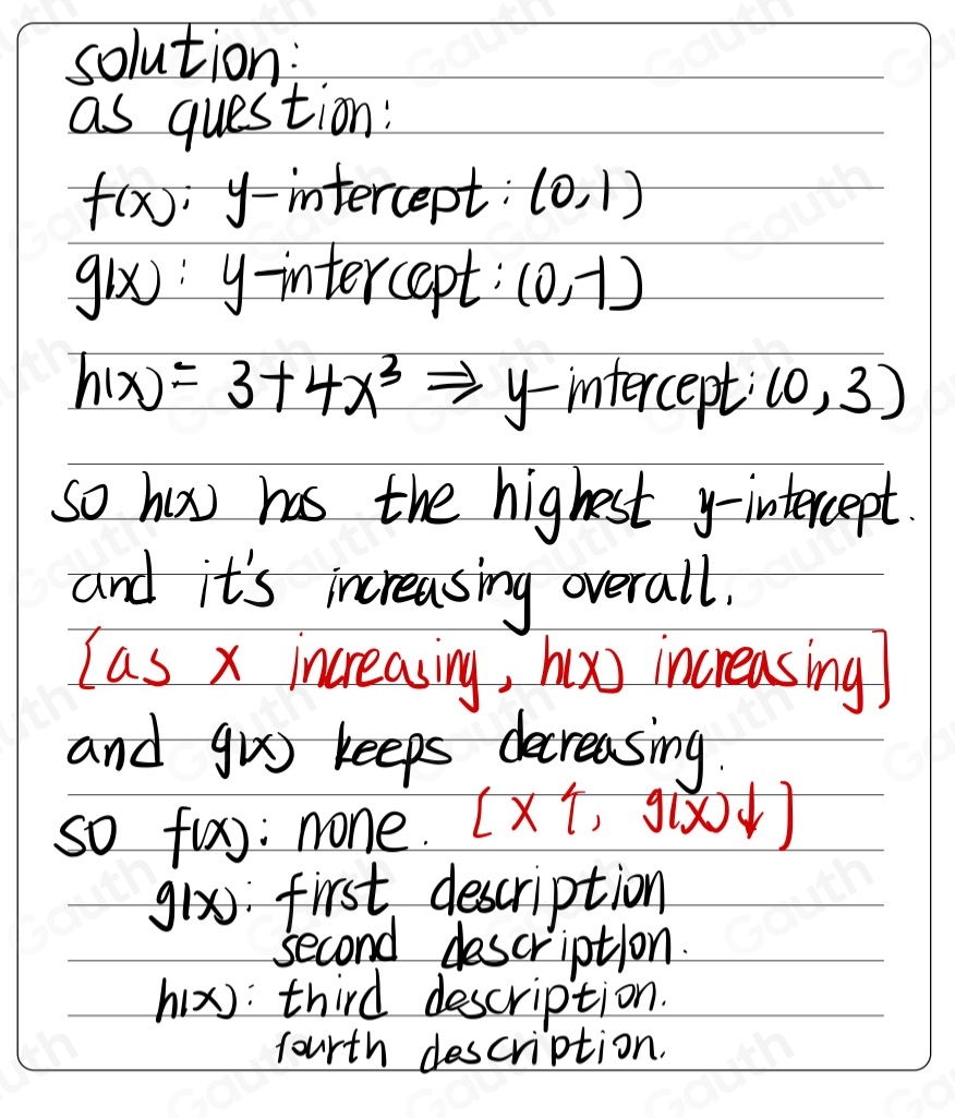 Solved: Compare continuous functions f, g, and h, and match the ...