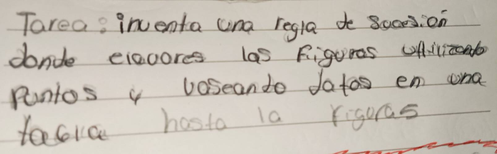 Tarea, inventa una regla do 8aces. on 
donde eincores las figures ofiicaato 
puntos y voseanto datos em cne 
fecla hosto la Yguras