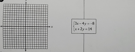 beginarrayl 3x-4y=-8 x+2y=14endarray.