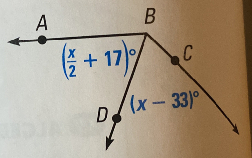 A
B
( x/2 +17)^circ  C
D (x-33)^circ 