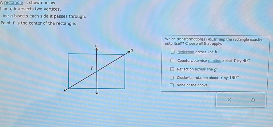 Solved: A rectangle is shown below. Line g intersects two vertices ...