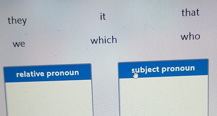 they
it
that
we
which who
relative pronoun subject pronoun