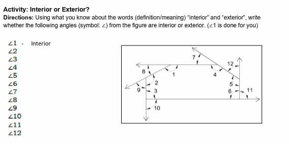 Solved: Activity: Interior or Exterior? Directions: Using what you know ...