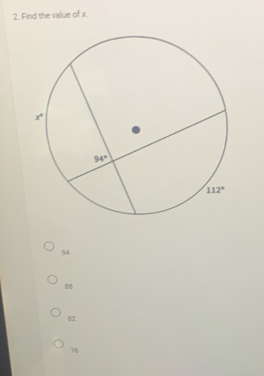 Find the value of x.
94
88
82
76