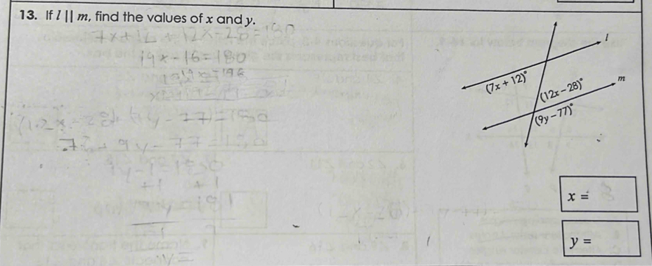 If l||m. , find the values of x and y.
x=
y=