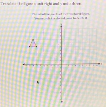 Translate the figure 1 unit right and 7 units down. 
Plot all of tike points of the translated figare.