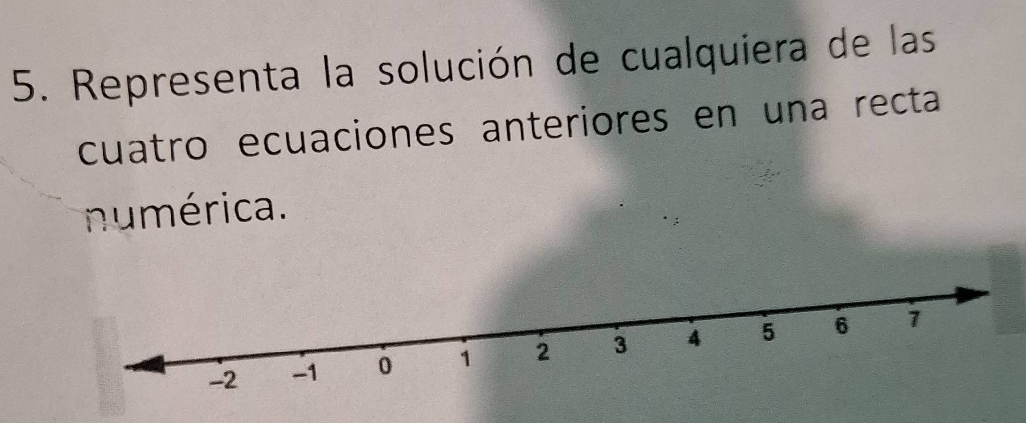 Representa la solución de cualquiera de las 
cuatro ecuaciones anteriores en una recta 
numérica.