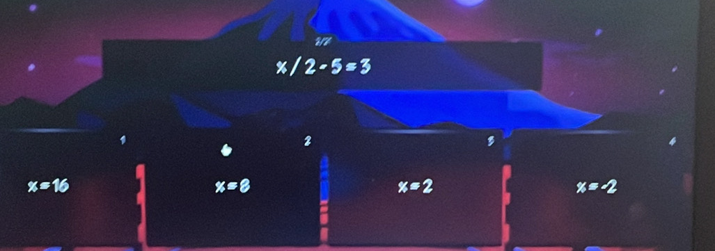 214
x/2-5=3
2
x=16
x=8
x=2
x=-2