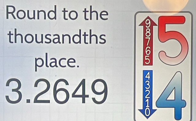 Round to the 
thousandths 
place.
3.2649