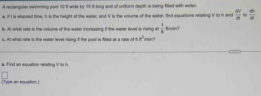 A rectangular swimming pool 10 ft wide by 15 ft long and of uniform ...