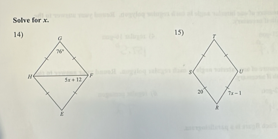 Solve for x.
14) 15)