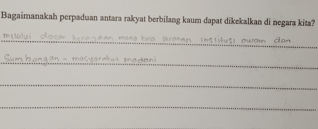 Bagaimanakah perpaduan antara rakyat berbilang kaum dapat dikekalkan di negara kita? 
_ 
_ 
_ 
_