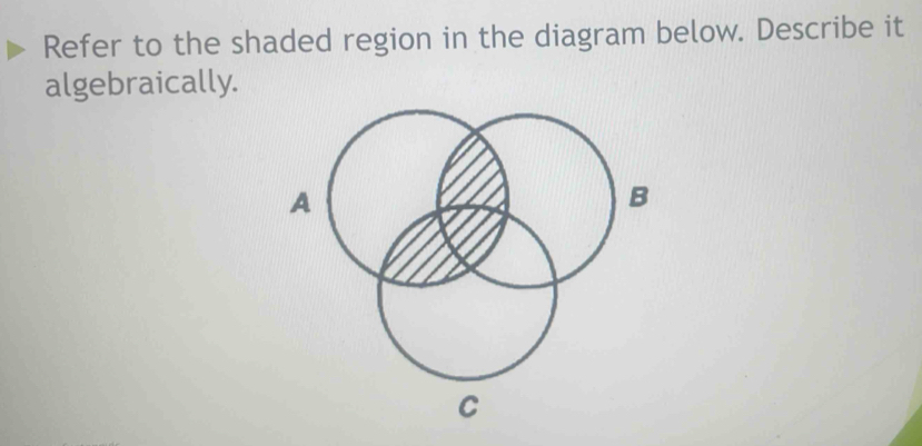 Refer to the shaded region in the diagram below. Describe it 
algebraically.