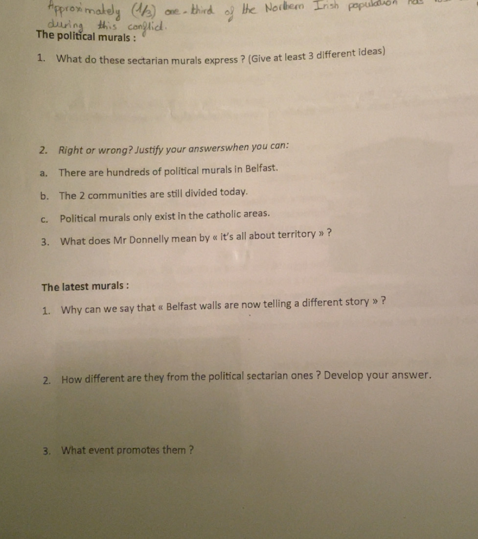 Résolu :The political murals : 1. What do these sectarian murals ...