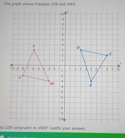 The graph shows triangles CDE and VWX.