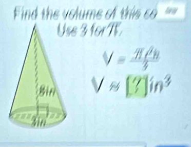 Find the volume of this co 
e 3 for TT