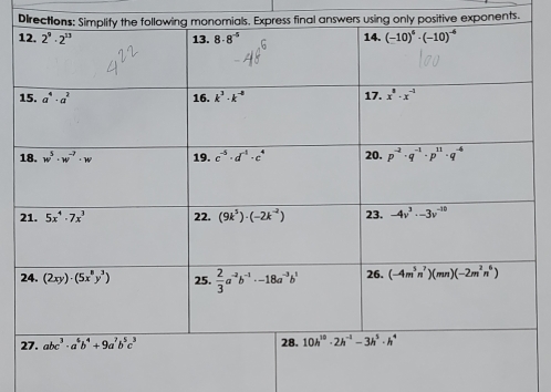 Drectress final answers using only positive exponents.