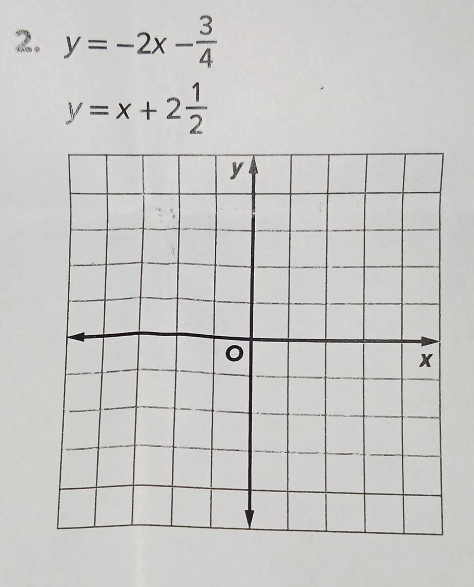 y=-2x- 3/4 
y=x+2 1/2 