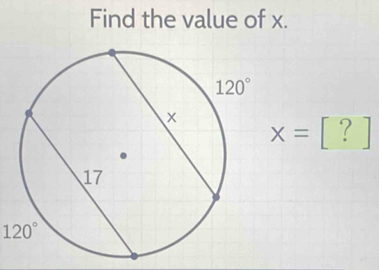 Find the value of x.
x=[?]
120°