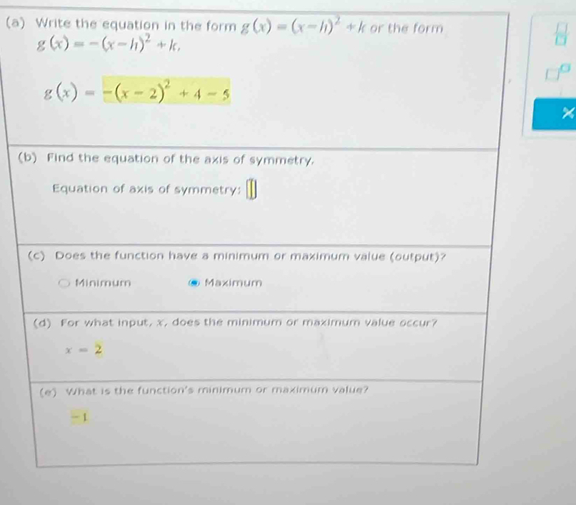 Write the equation in the fo g(x)=(x-h)^2+k
(