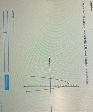 Question 
Determine the domain on which the following function is increasing. 
Answer 
Submit Answer