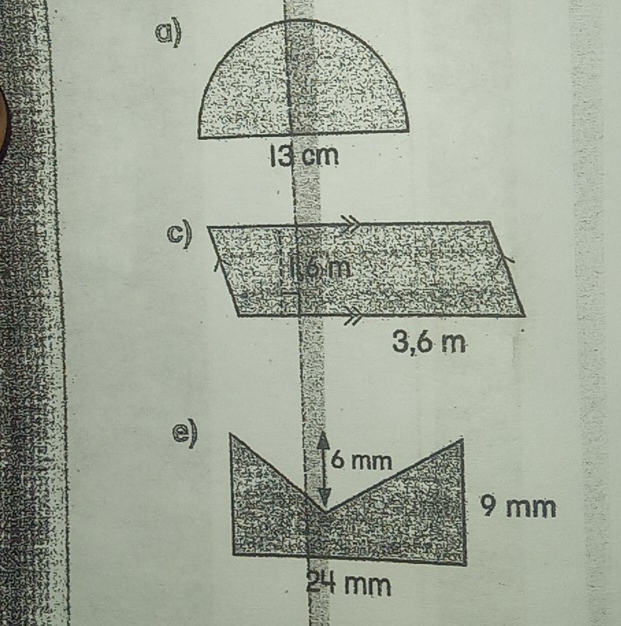 13 cm
c)
6m
3,6 m
e)