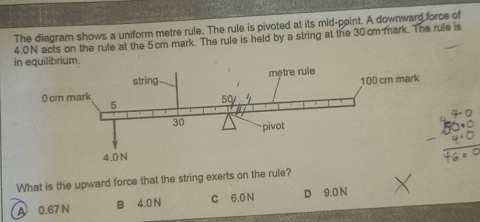 Solved: The diagram shows a uniform metre rule. The rule is pivoted at ...