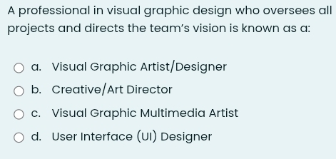 Solved: A professional in visual graphic design who oversees all ...