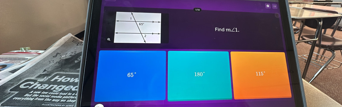 Find m∠ 1.
65°
180°
115°
n
a a