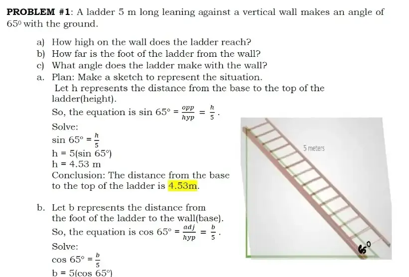 Solved: PROBLEM #1: A ladder 5 m long leaning against a vertical wall ...