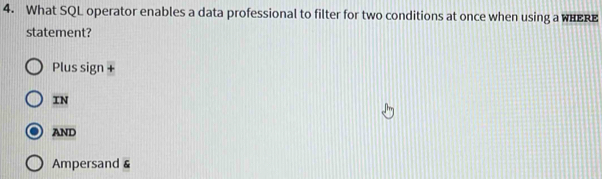 What SQL operator enables a data professional to filter for two ...