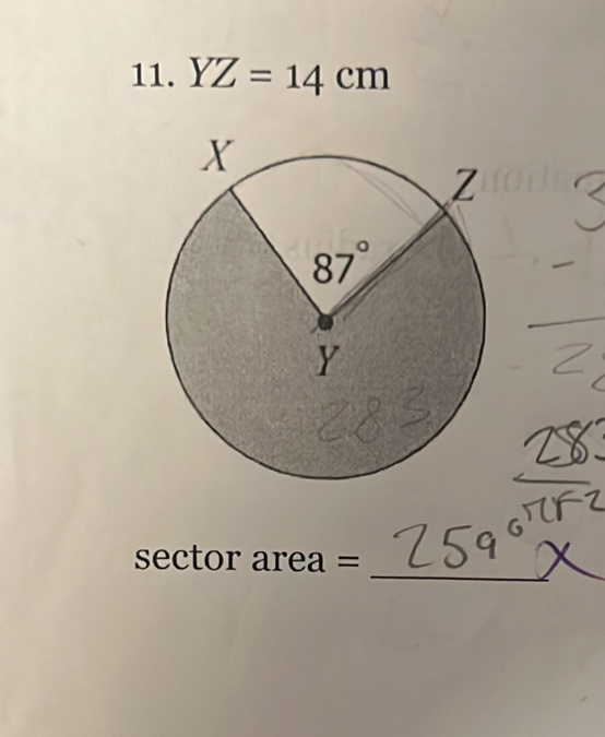 YZ=14cm
_
sector area =