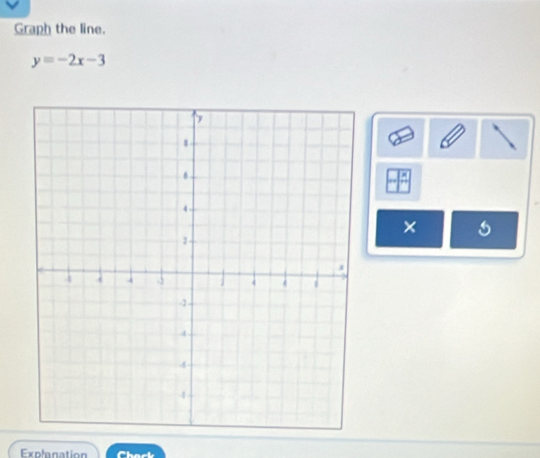 Graph the line.
y=-2x-3
× 
Explanation Chack