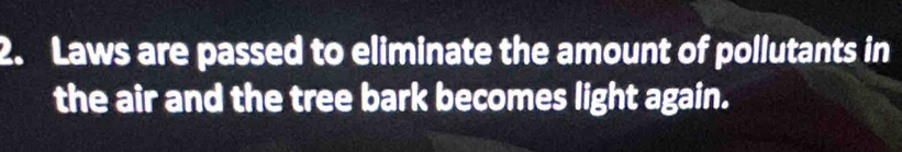 Laws are passed to eliminate the amount of pollutants in 
the air and the tree bark becomes light again.