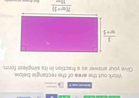 Baokwork code F
Work out the area of the rectangle below.
Give your answer as a fraction in its simplest form.