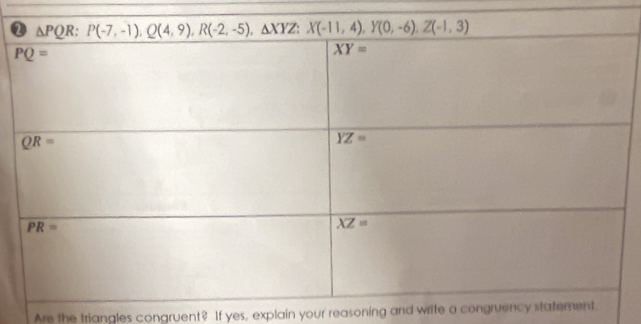 Are the triangles congruent? If yes, explain your reasoning and write a congruenc