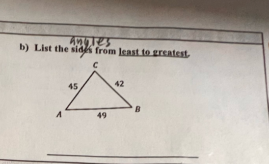 List the sides from least to greatest.