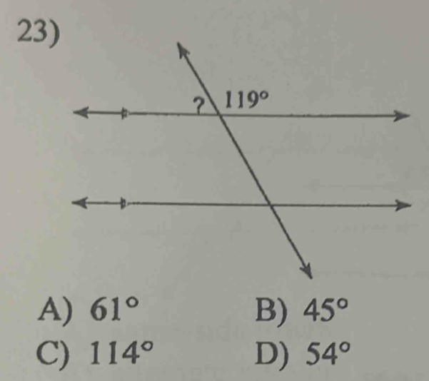 A) 61° B) 45°
C) 114° D) 54°