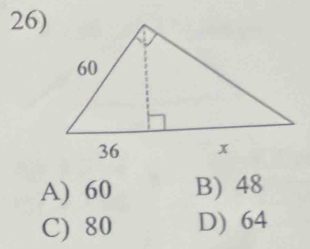 A) 60 B) 48
C) 80 D) 64