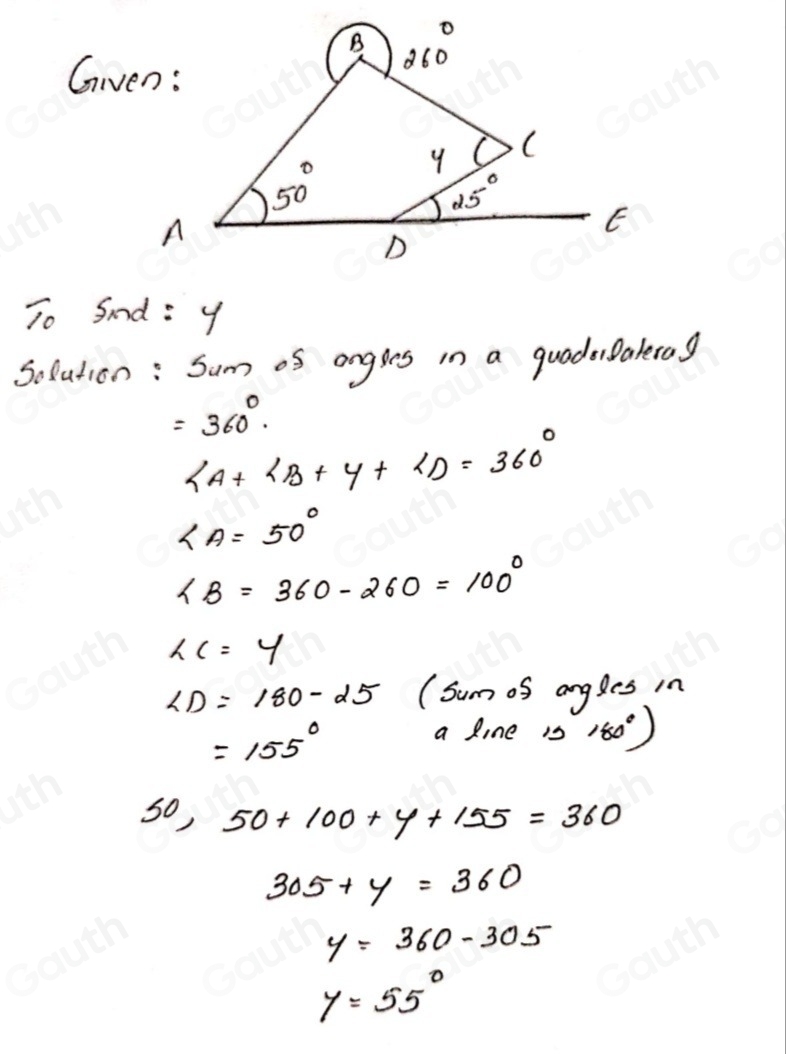 Solved: 13 ABCD is a quadrilateral. ADE is a straight line. Find the ...