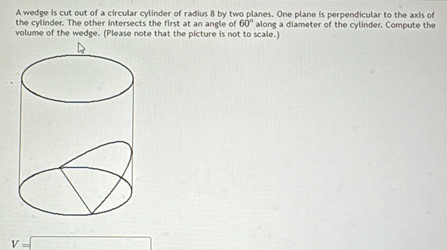 Solved: A wedge is cut out of a circular cylinder of radius 8 by two ...