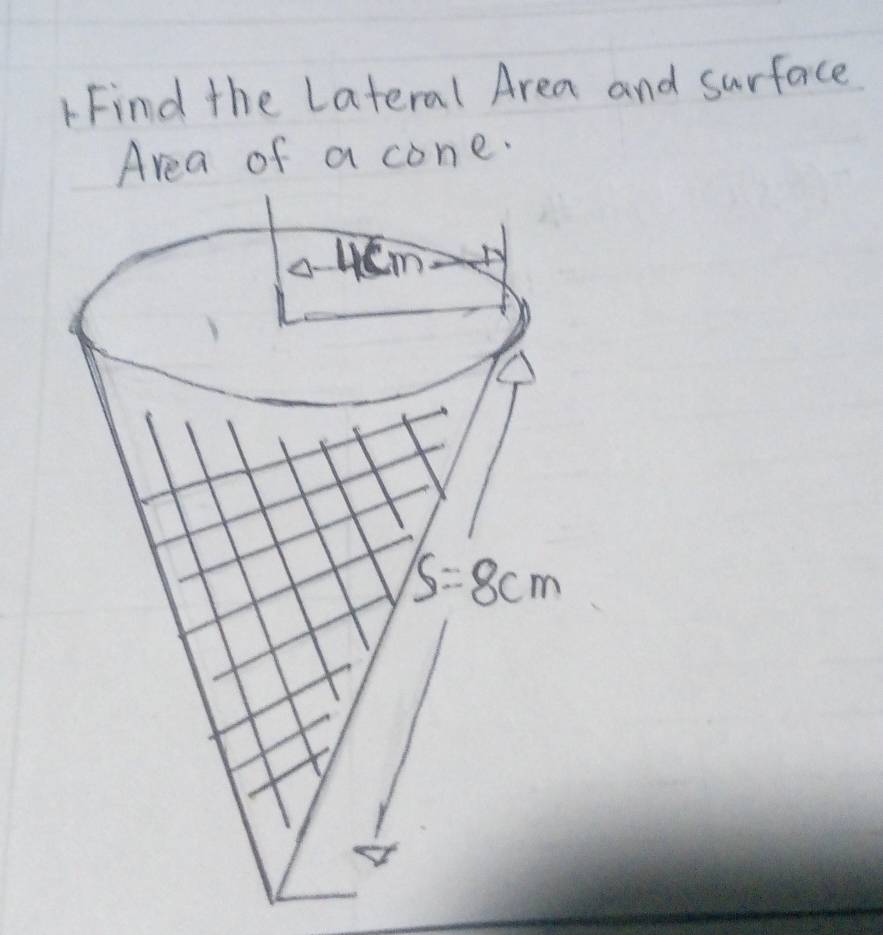 Find the Lateral Area and surface
Area of a cone.