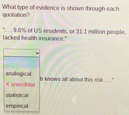 Solved: What type of evidence is shown through each quotation? “. . . 9 ...
