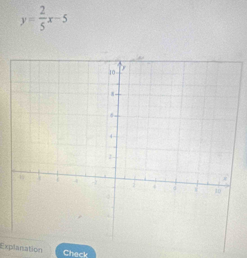 y= 2/5 x-5
Explanation Check