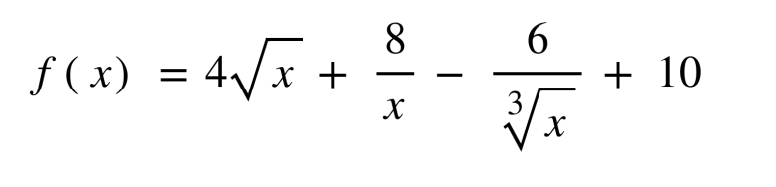 f(x)=4sqrt(x)+ 8/x - 6/sqrt[3](x) +10