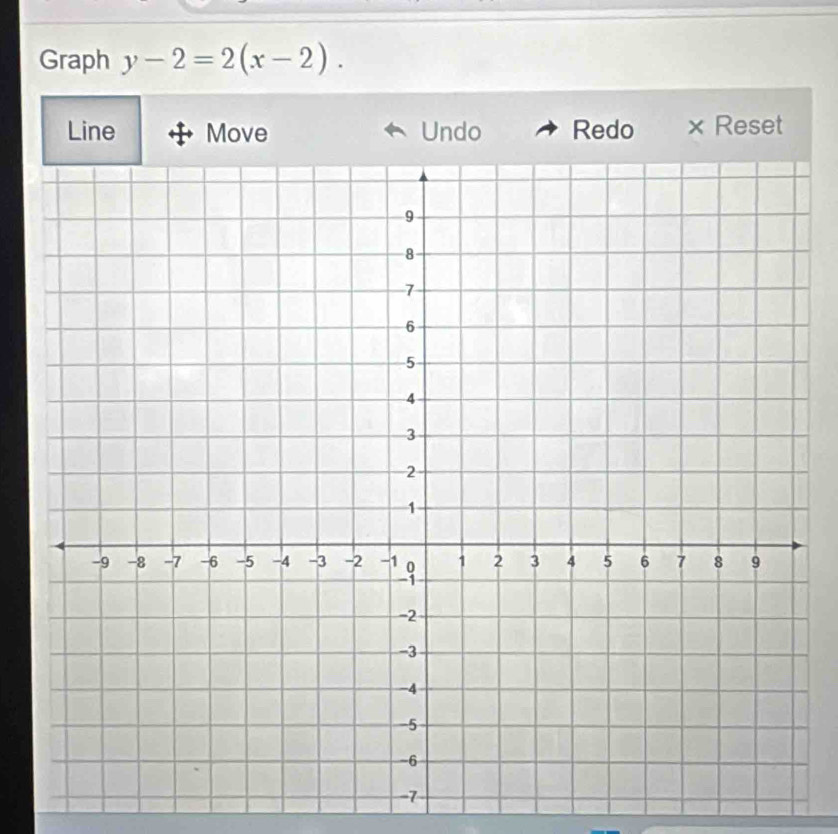 Graph y-2=2(x-2). 
Line Move Undo Redo × Reset